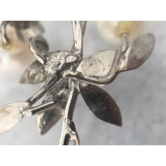 Vintage Pearl Sterling Silver Brooch Pendant 2 1/4" Long Leaf and Branch Design - Picture 11 of 16